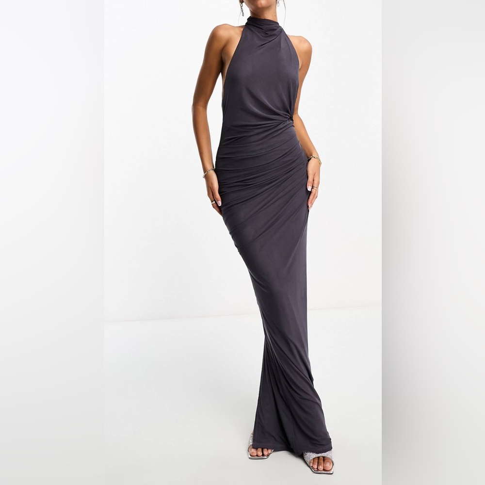 ASOS mesh twist halter maxi GREY size US4